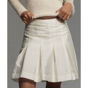 Maeve Anthropologie Pleated Taffeta Mini Skirt Size 8 Ivory